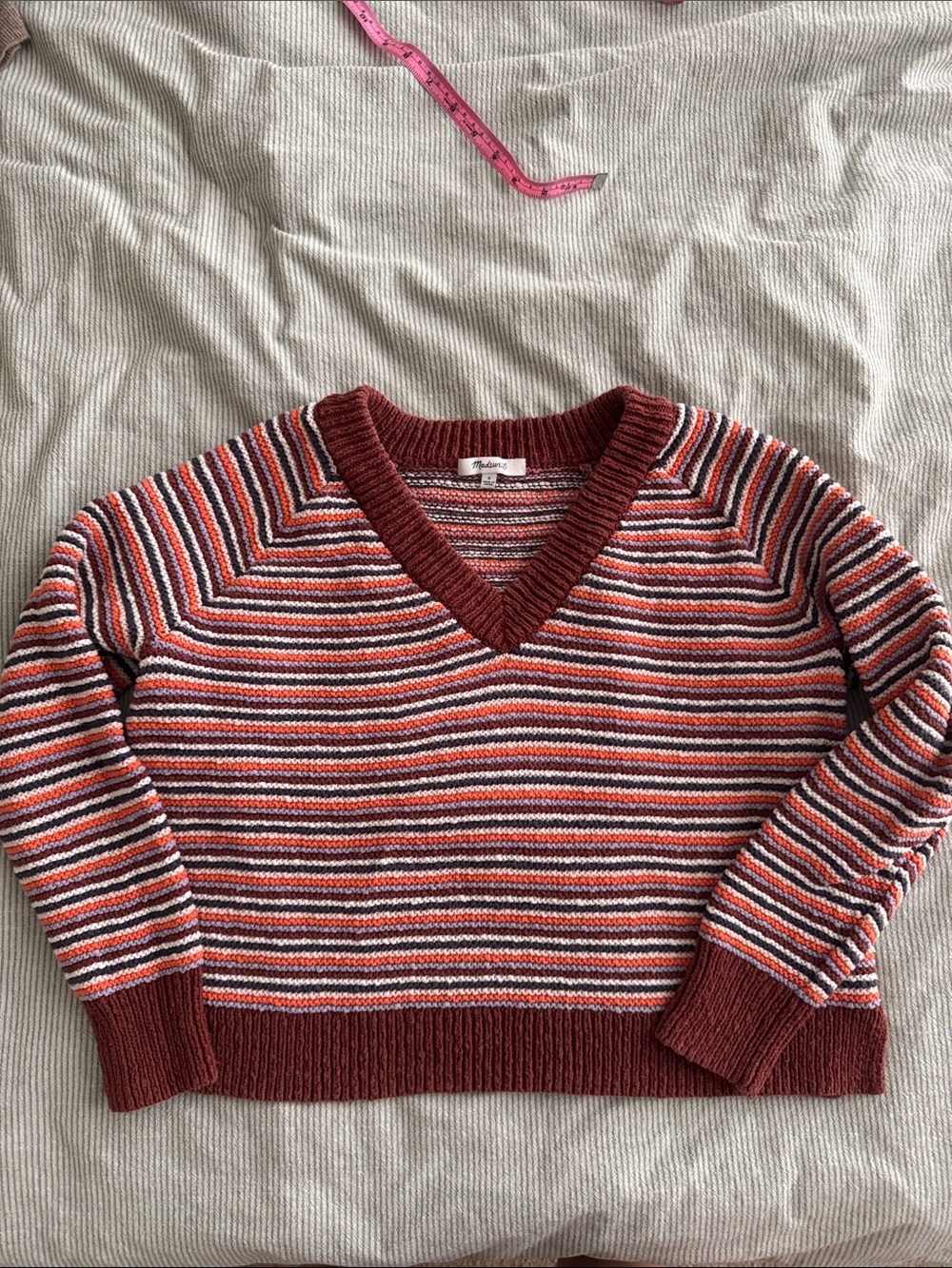 Madewell Fall Striped V neck sweater